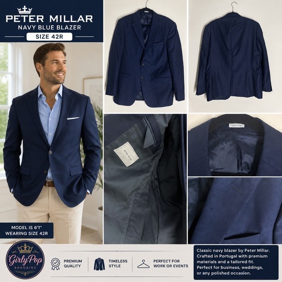 Peter Millar Other - Peter Millar Navy Blue Blazer Sport Coat Jacket Mens 42R Made in Portugal